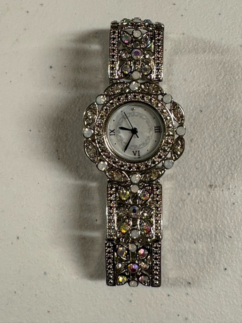 Rhinestone Crystal Accent Silver-Tone Bracelet Watch